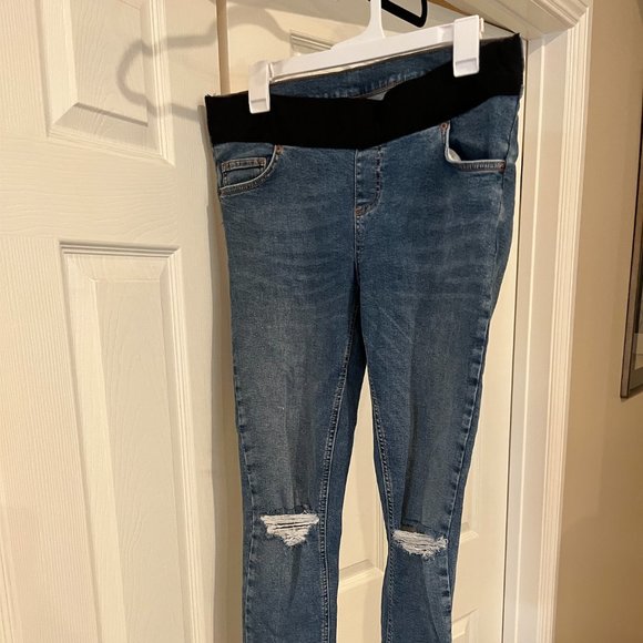 TOPSHOP MATERNITY UNDER BUMP JEANS RIPPED SKINNY BLUE - Picture 2 of 6